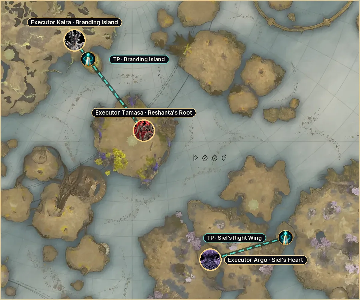 Siege Executors: spots in Lower Reshanta and the nearest Elyos teleports