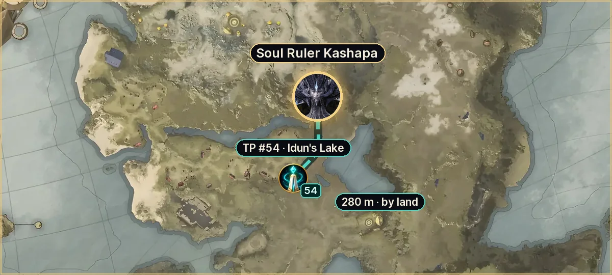 Soul Ruler Kashapa on the Altgard map: route from teleport #54, 280 m by land